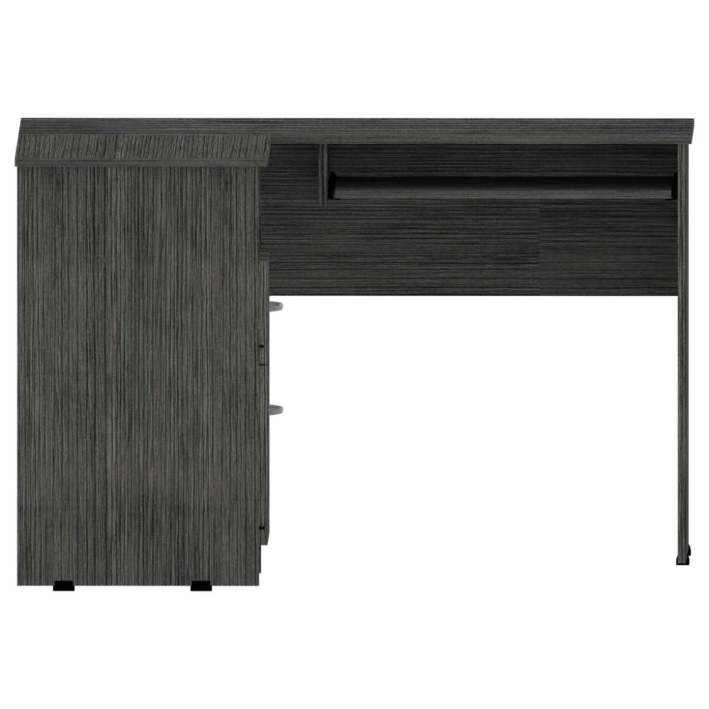 L-Shaped Desk Bradford, Keyboard Shelf, Smokey Oak Finish