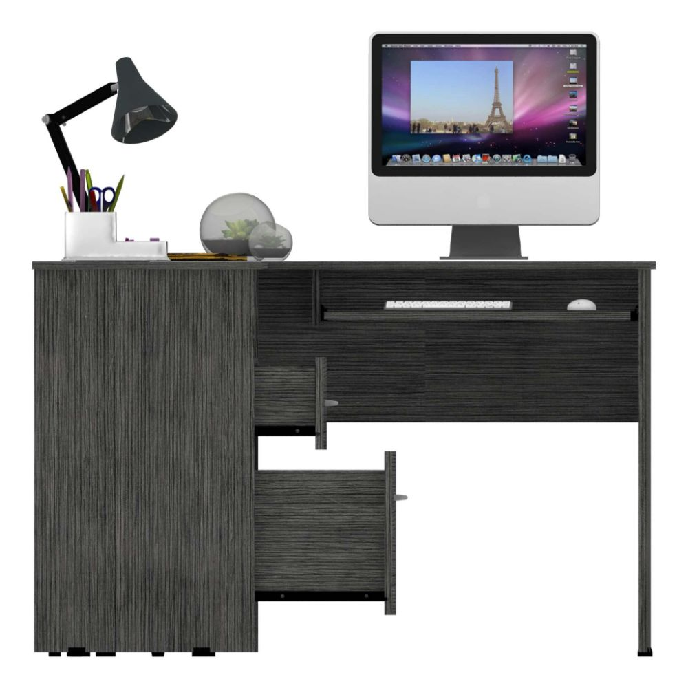 L-Shaped Desk Bradford, Keyboard Shelf, Smokey Oak Finish