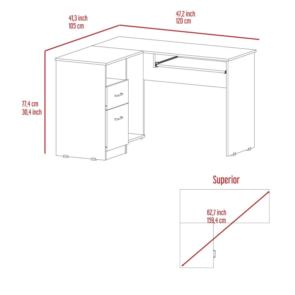 L-Shaped Desk Bradford, Keyboard Shelf, Smokey Oak Finish