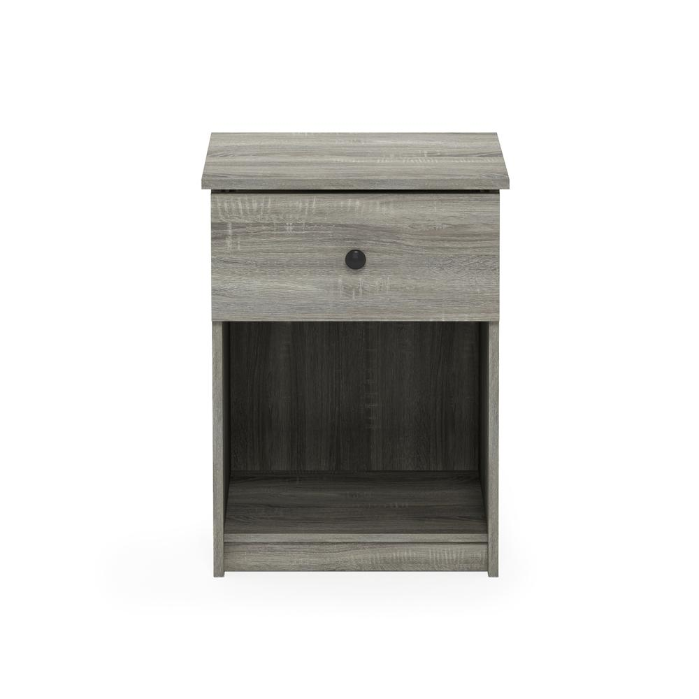 Furinno Lucca Nightstand with One Drawer, Set of 2, French Oak Grey