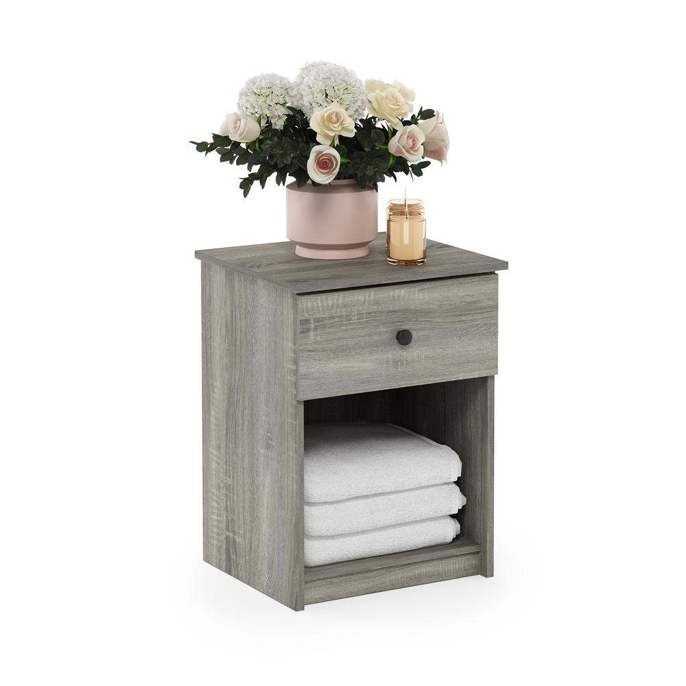 Furinno Lucca Nightstand with One Drawer, Set of 2, French Oak Grey