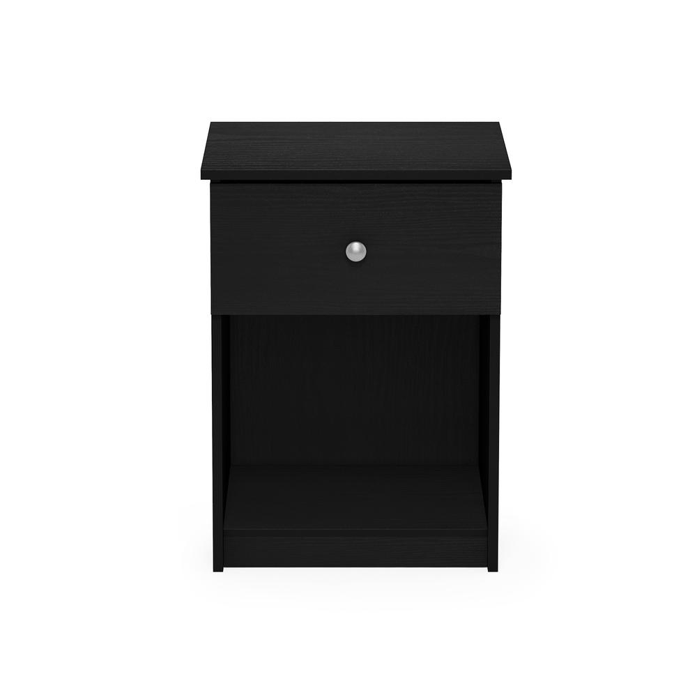 Furinno Lucca Nightstand with One Drawer, Set of 2, Black Oak