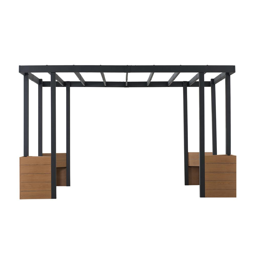 Sunjoy Marbella 10 x 12ft. Outdoor Patio Black Steel Frame Pergola with Planters