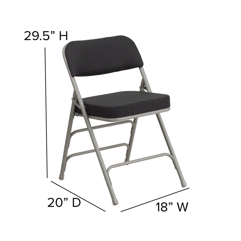 HERCULES Series Premium Curved Triple Braced & Double Hinged Black Pin-Dot Fabric Metal Folding Chair