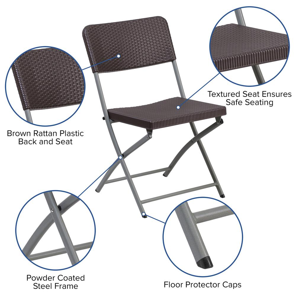HERCULES Series Brown Rattan Plastic Folding Chair with Gray Frame