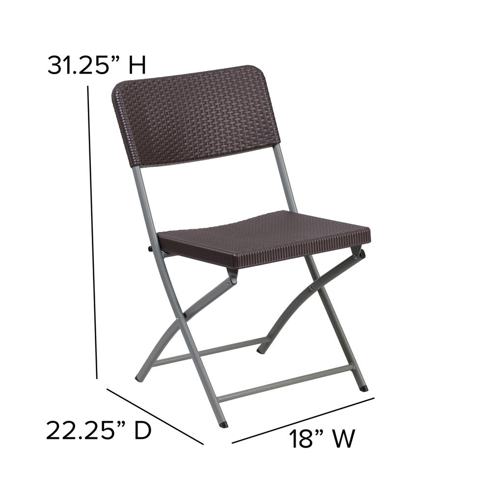 HERCULES Series Brown Rattan Plastic Folding Chair with Gray Frame