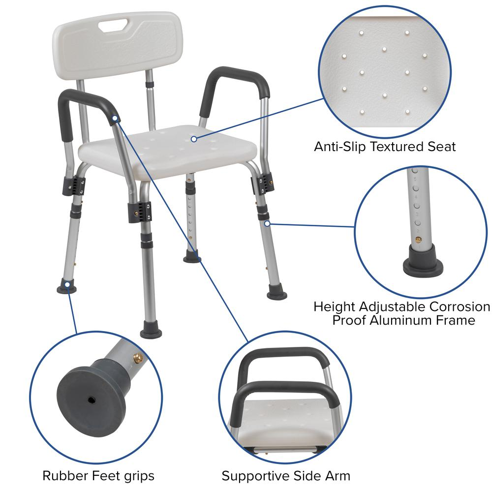 HERCULES Series 300 Lb. Capacity Adjustable White Bath & Shower Chair with Quick Release Back & Arms