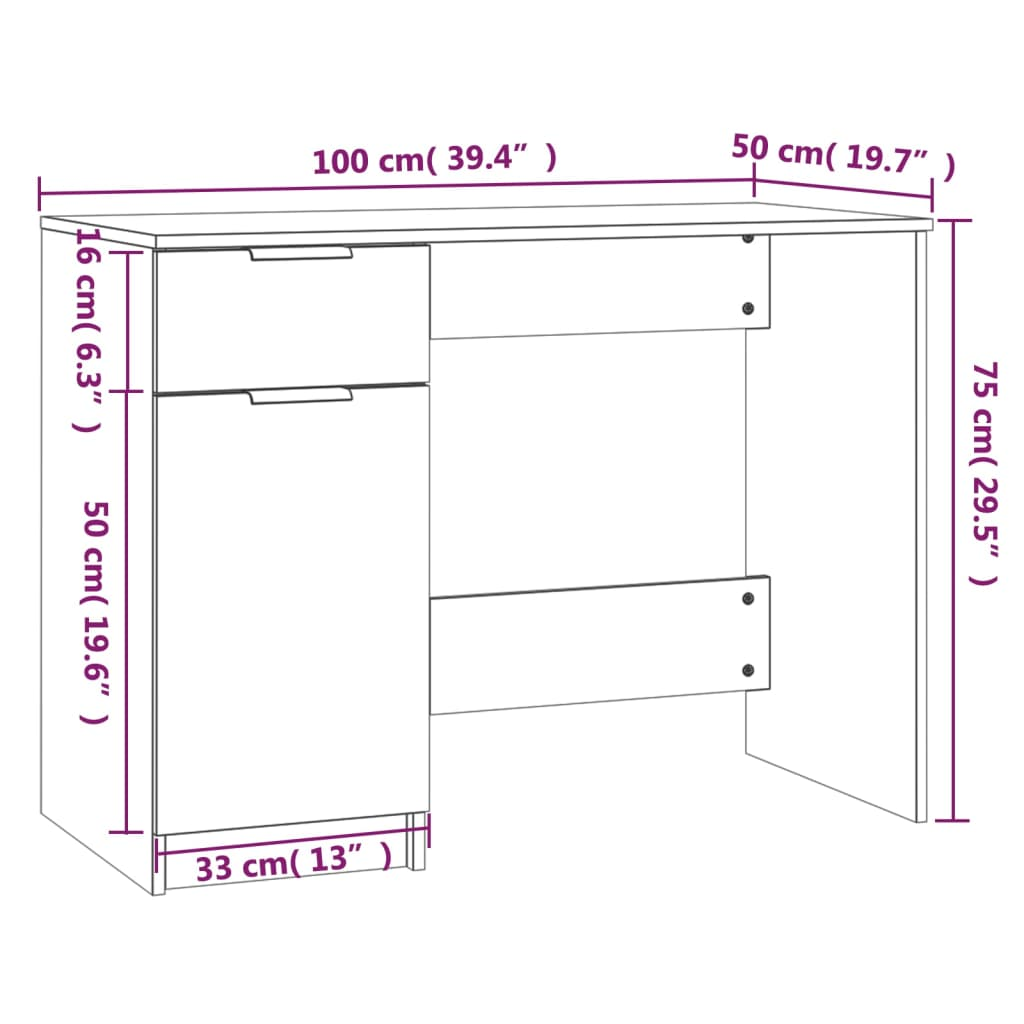 vidaXL Desk Brown Oak 39.4"x19.7"x29.5" Engineered Wood
