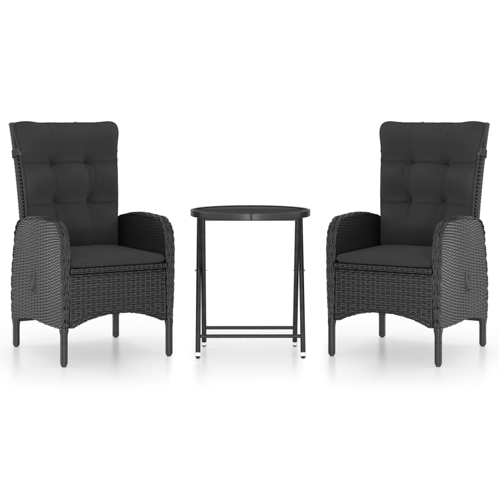 vidaXL 3 Piece Patio Bistro Set Poly Rattan and Glass Black