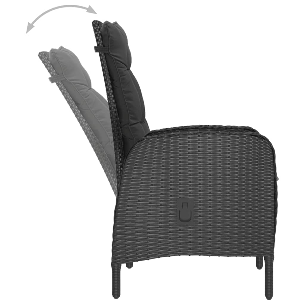 vidaXL 3 Piece Patio Bistro Set Poly Rattan and Glass Black