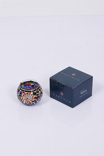 Multicolor Large Circle Mosaic Decorative Glass Candle Holder - Luxury Turkish Handmade Moroccan Mid Century Candle Holder