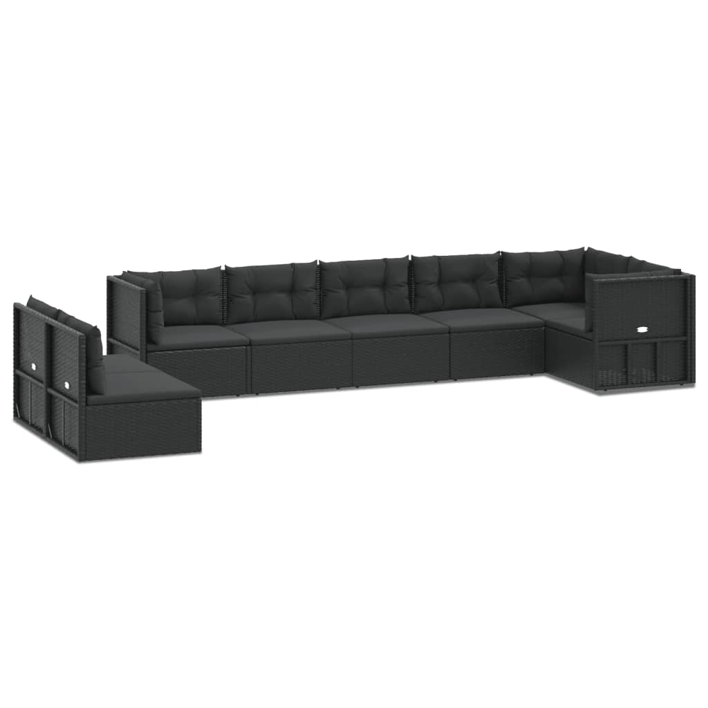 vidaXL 8 Piece Patio Lounge Set with Cushions Black Poly Rattan