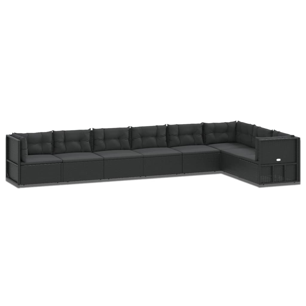vidaXL 8 Piece Patio Lounge Set with Cushions Black Poly Rattan