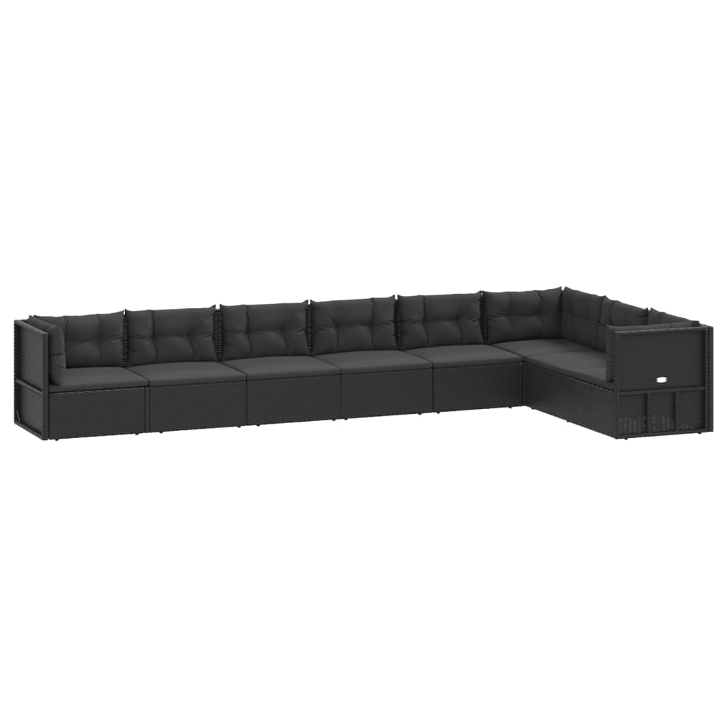 vidaXL 8 Piece Patio Lounge Set with Cushions Black Poly Rattan