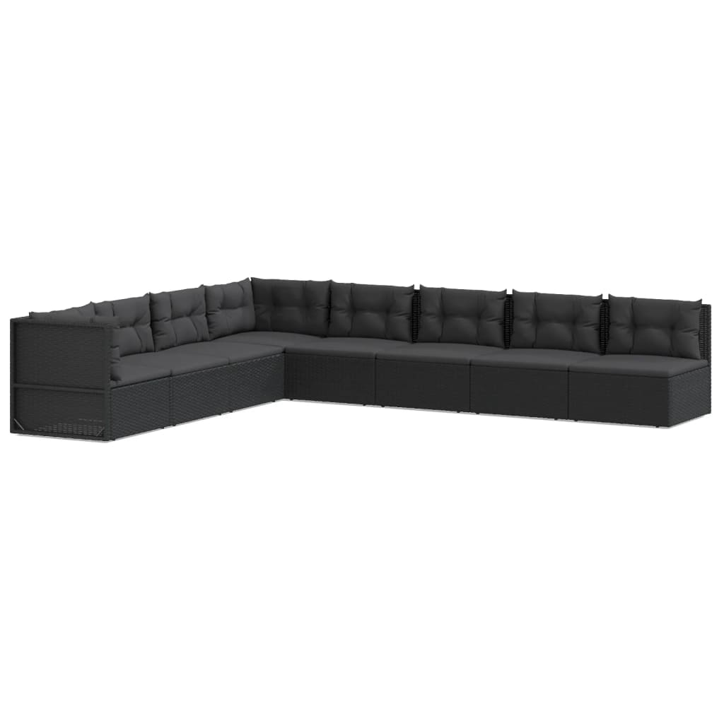 vidaXL 8 Piece Patio Lounge Set with Cushions Black Poly Rattan