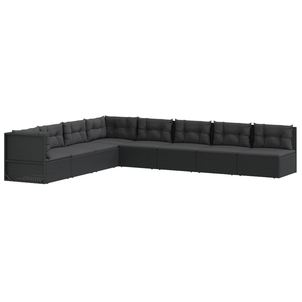 vidaXL 8 Piece Patio Lounge Set with Cushions Black Poly Rattan