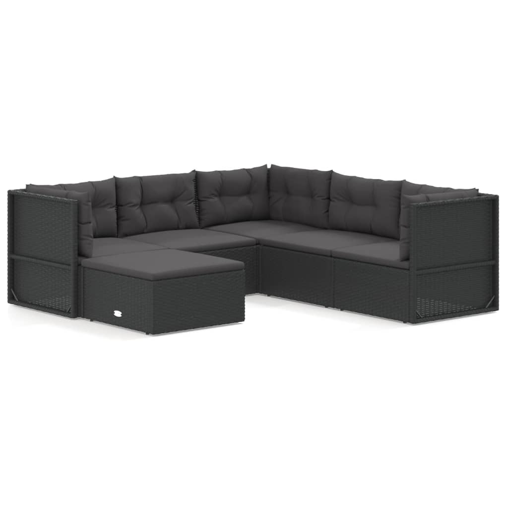 vidaXL 6 Piece Patio Lounge Set with Cushions Black Poly Rattan