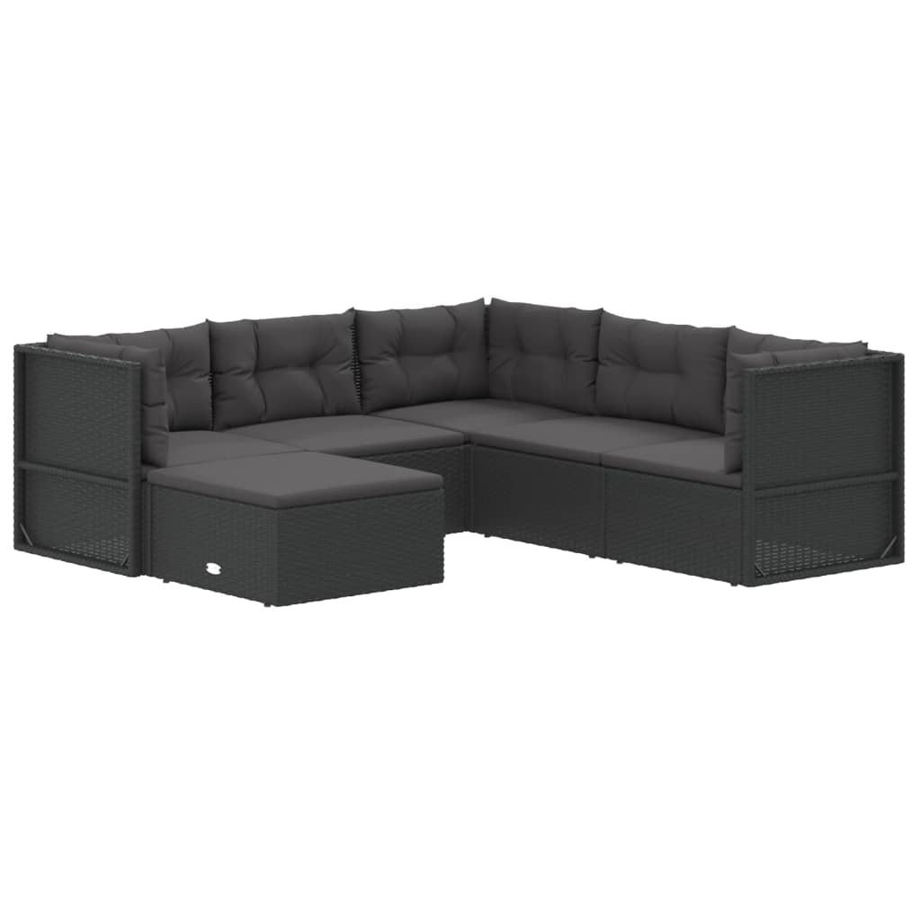 vidaXL 6 Piece Patio Lounge Set with Cushions Black Poly Rattan