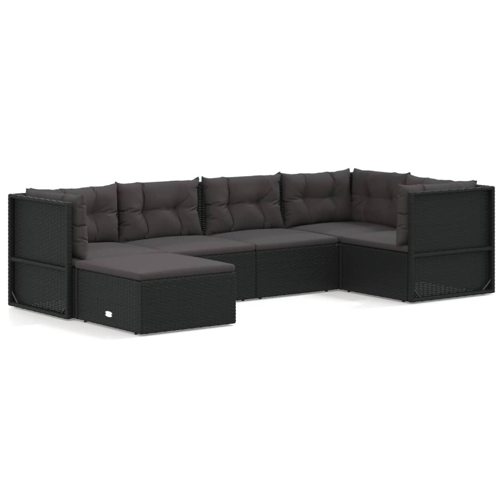 vidaXL 6 Piece Patio Lounge Set with Cushions Black Poly Rattan