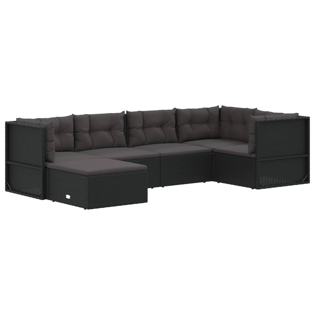 vidaXL 6 Piece Patio Lounge Set with Cushions Black Poly Rattan