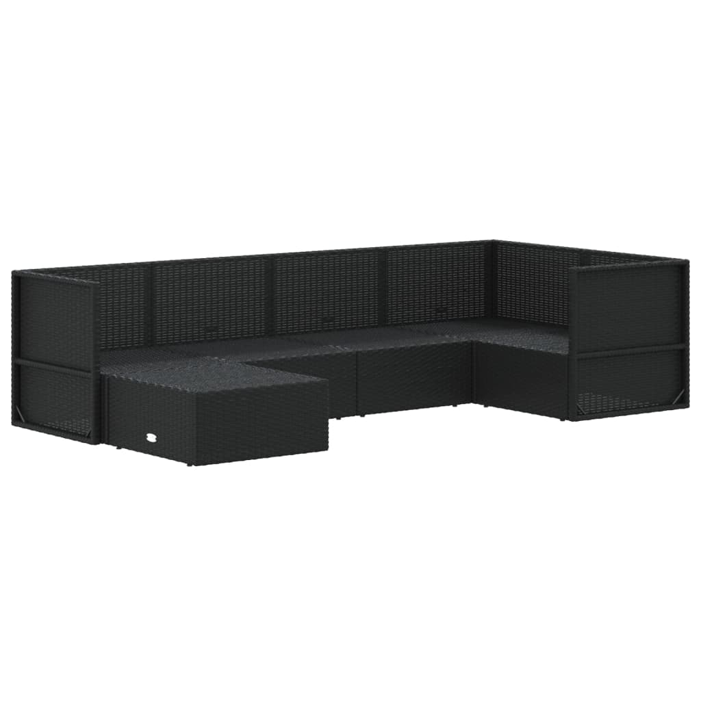 vidaXL 6 Piece Patio Lounge Set with Cushions Black Poly Rattan