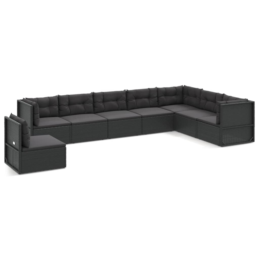 vidaXL 8 Piece Patio Lounge Set with Cushions Black Poly Rattan