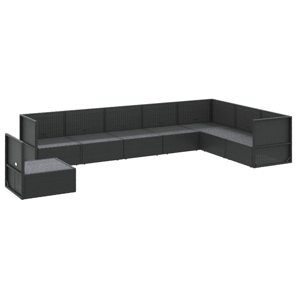 vidaXL 8 Piece Patio Lounge Set with Cushions Black Poly Rattan