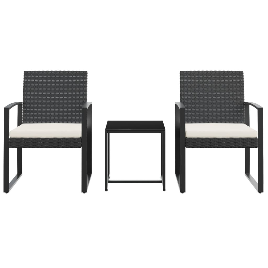 vidaXL 3 piece Patio Dining Set with Cushions Black PP Rattan