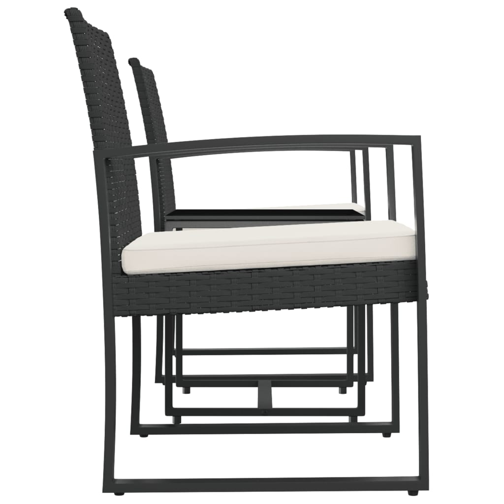 vidaXL 3 piece Patio Dining Set with Cushions Black PP Rattan