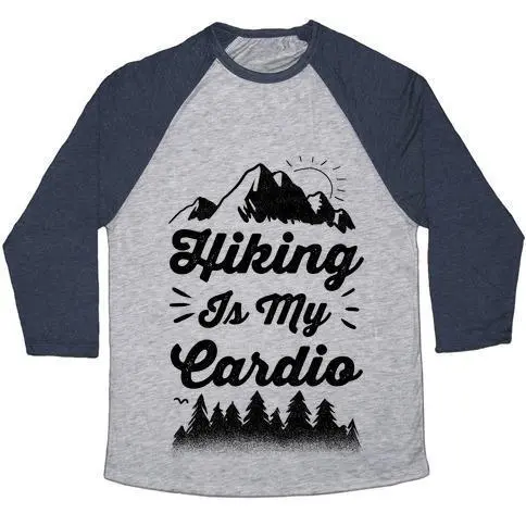 HIKING IS MY CARDIO UNISEX TRI-BLEND BASEBALL TEE