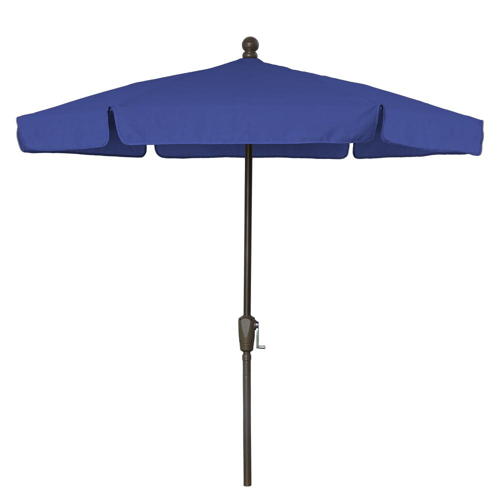7.5' Hex Home Garden Umbrella 6 Rib Crank Champagne Bronze with Pacific Blue Vinyl Coated Weave Canopy