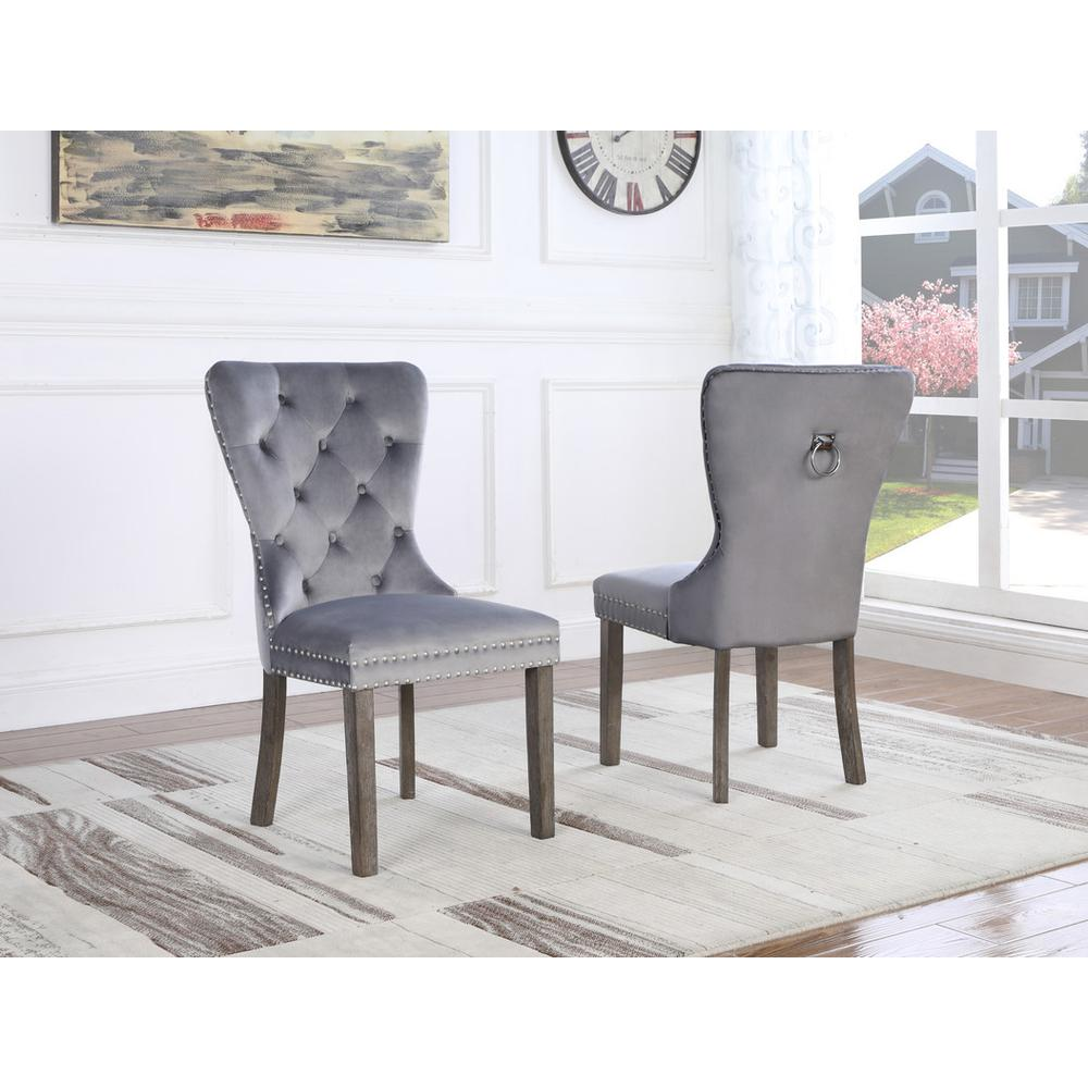 Upholstered Side Chair with Tufted Buttons. Grey
