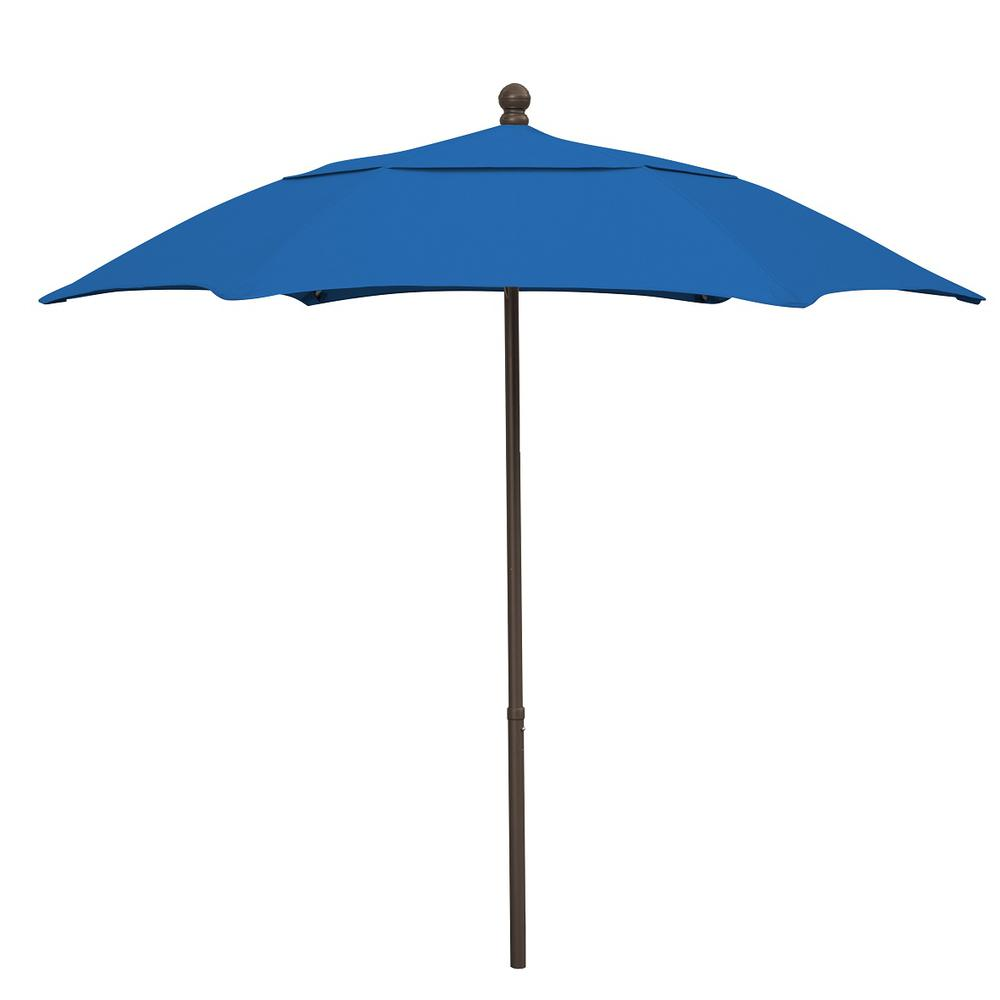 7.5' Hex Patio Umbrella 6 Rib Push Up Champagne Bronze with Pacific Blue Spun Poly Canopy, 7HPUCB-Pacific Blue