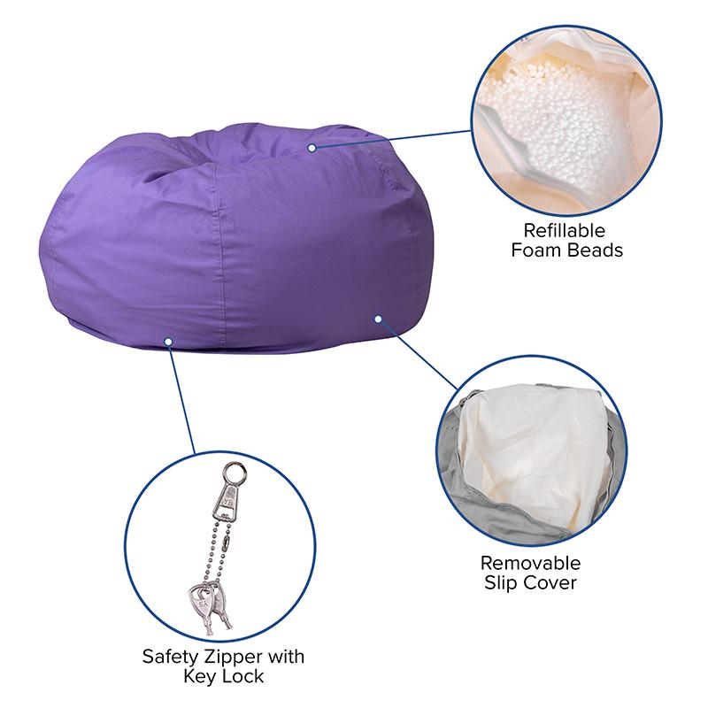 Oversized Solid Purple Bean Bag Chair for Kids and Adults