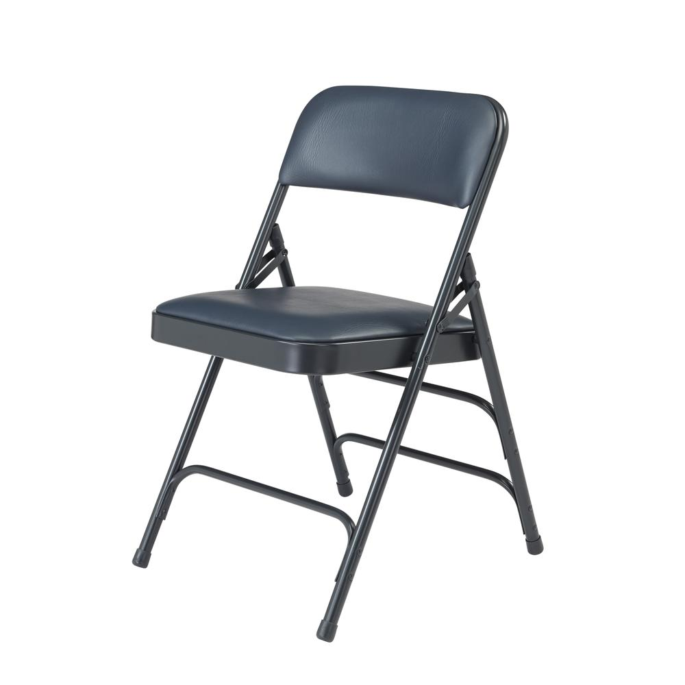 NPS® 1300 Series Premium Vinyl Upholstered Triple Brace Double Hinge Folding Chair, Dark Midnight Blue (Pack of 4)