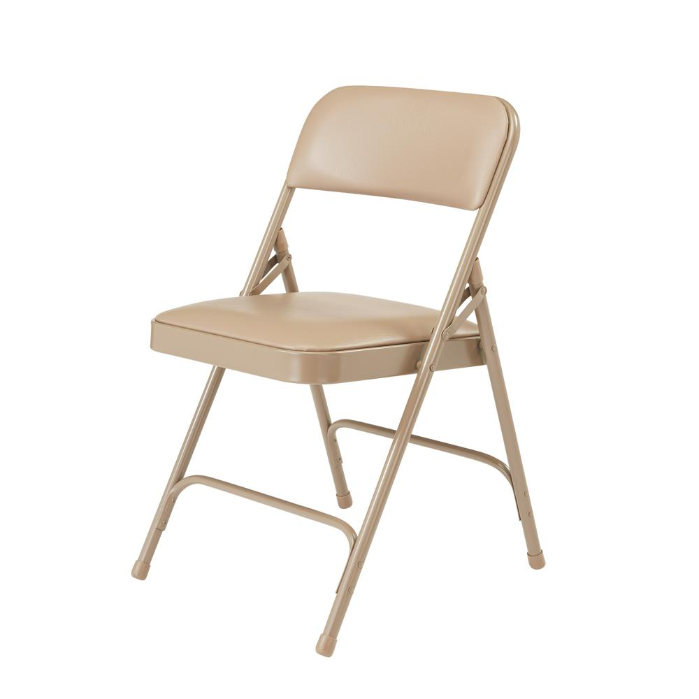 NPS® 1200 Series Premium Vinyl Upholstered Double Hinge Folding Chair, French Beige (Pack of 4)