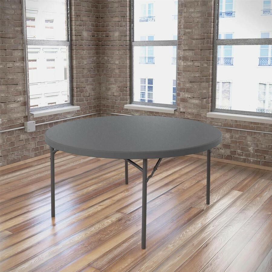 Dorel Zown Commercial Round Blow Mold Fold Table - For - Table TopRound Top - 4 Legs x 60" Table Top Diameter - 29.20" Height - Gray - High-density Polyethylene (HDPE), Resin - 1 Each
