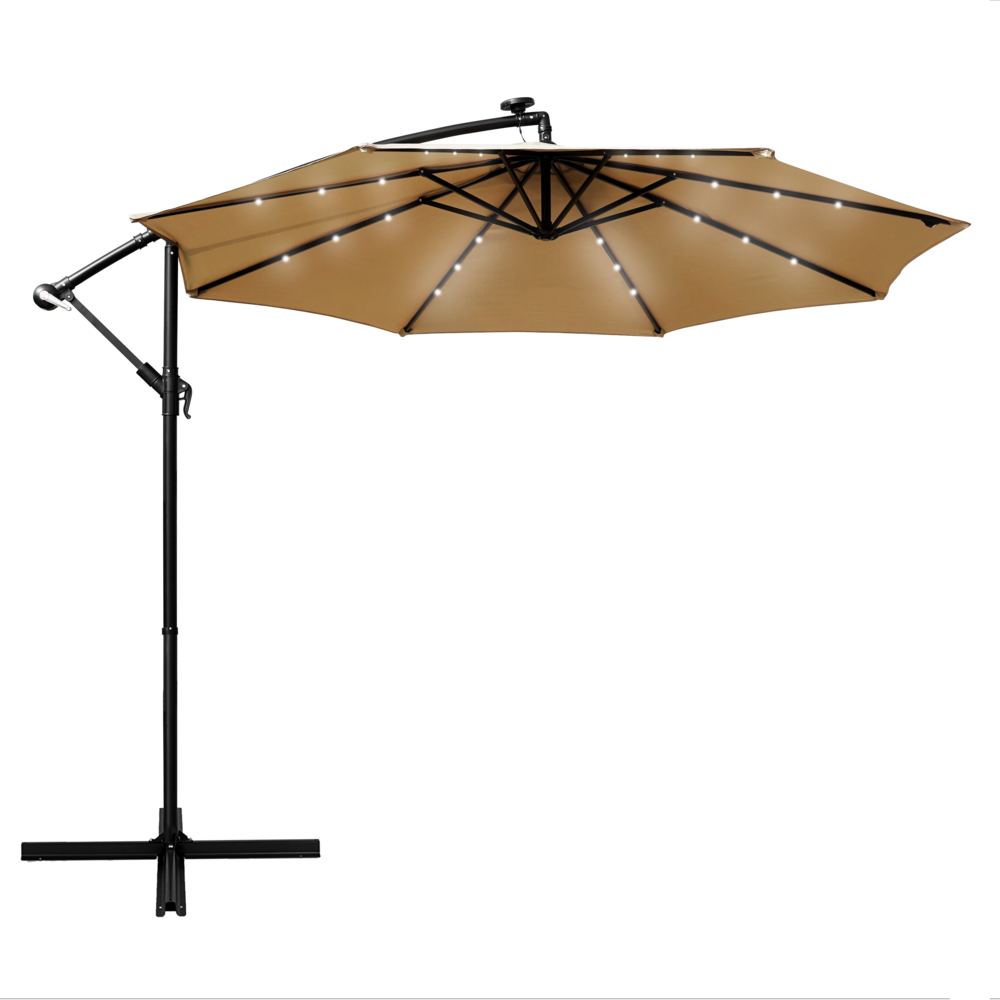 LeisureMod Willry Modern Outdoor 10 Ft Offset Cantilever Hanging Patio Umbrella With Solar Powered LED - Green