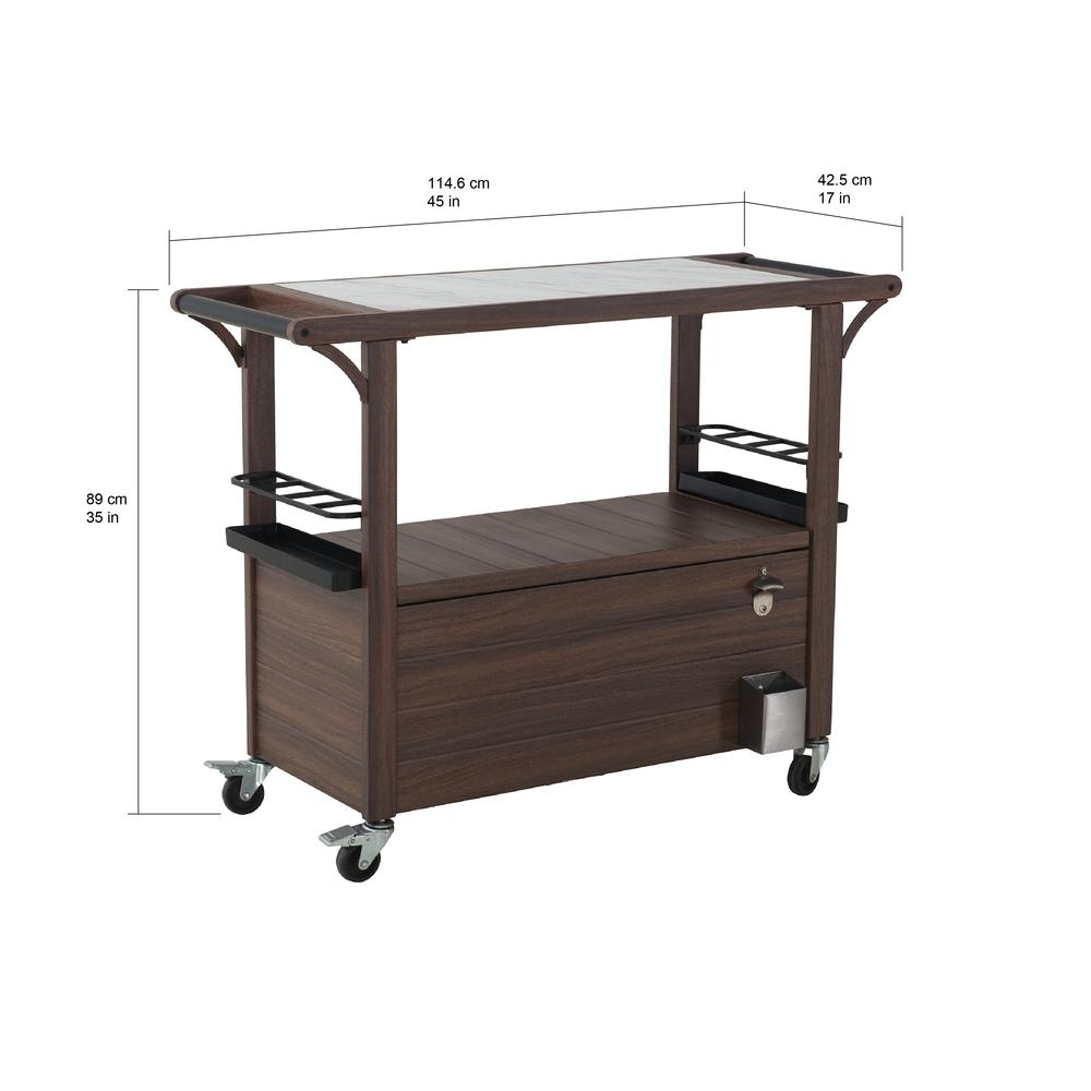 Sunjoy Brown Metal Rolling Serving Trolley Marble Countertop Bar Cart