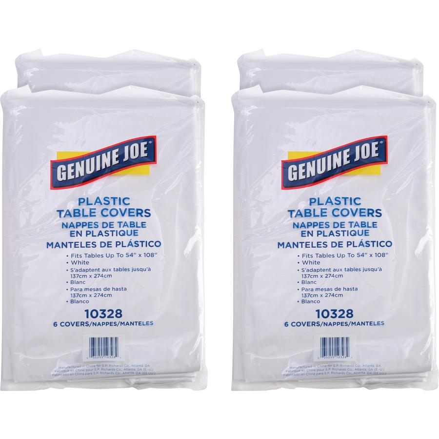 Genuine Joe Plastic Rectangular Table Covers - 108" Length x 54" Width - Plastic - White - 24 / Carton