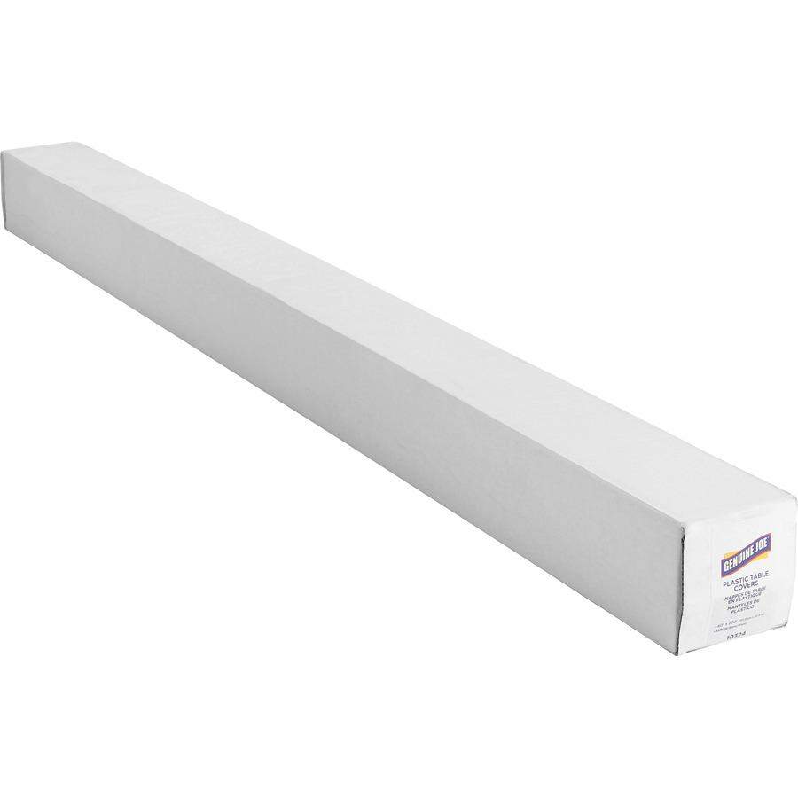 Genuine Joe Banquet-Size Plastic Tablecover - 300 ft Length x 40" Width - Plastic - White - 1 / Roll