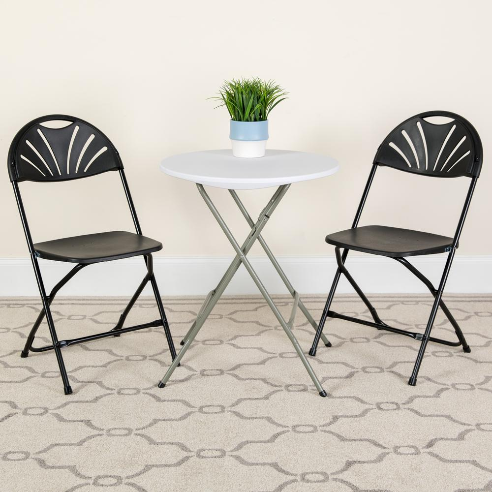 HERCULES Series 650 lb. Capacity Black Plastic Fan Back Folding Chair