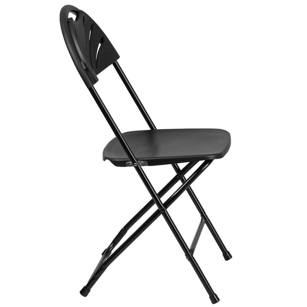 HERCULES Series 650 lb. Capacity Black Plastic Fan Back Folding Chair