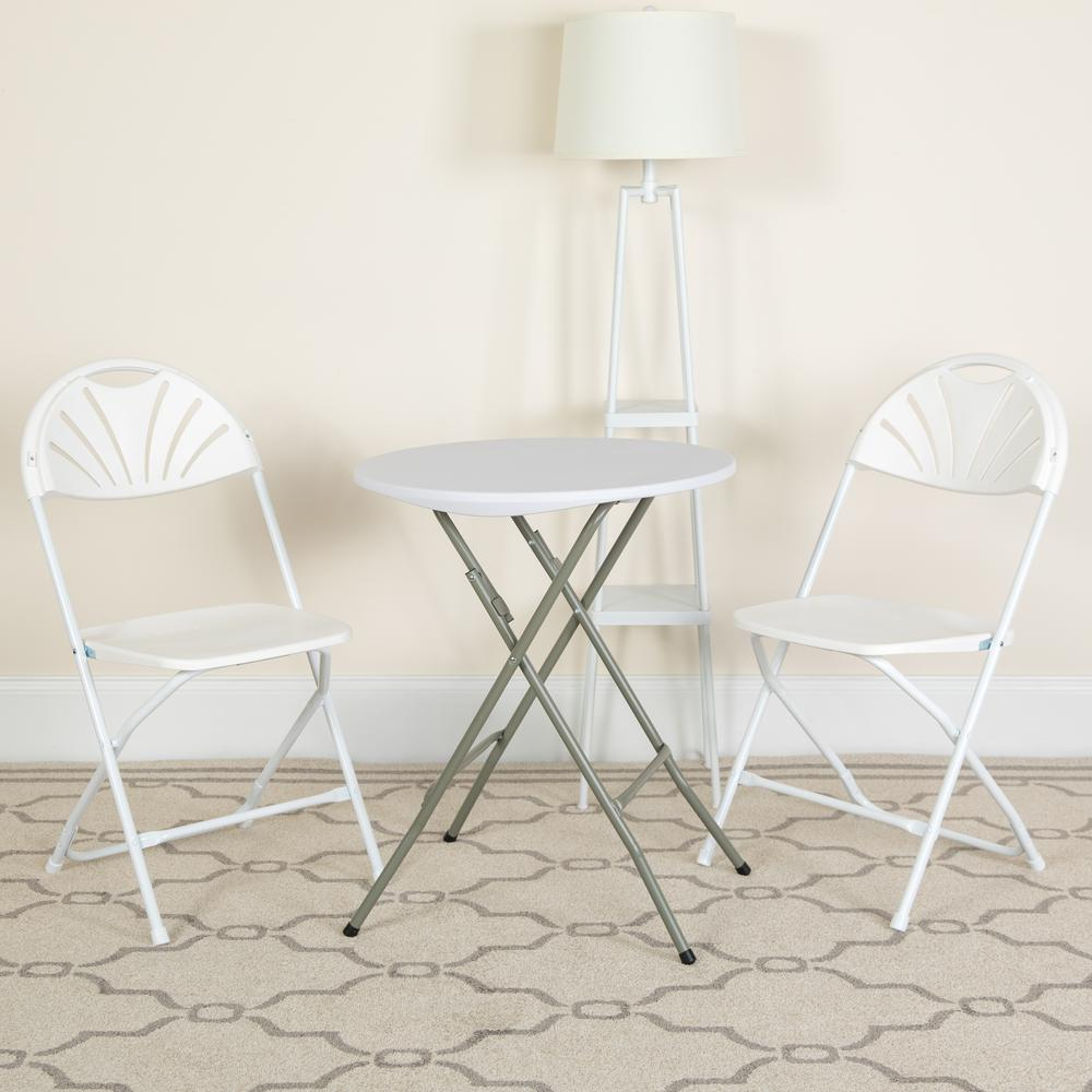 HERCULES Series 650 lb. Capacity White Plastic Fan Back Folding Chair