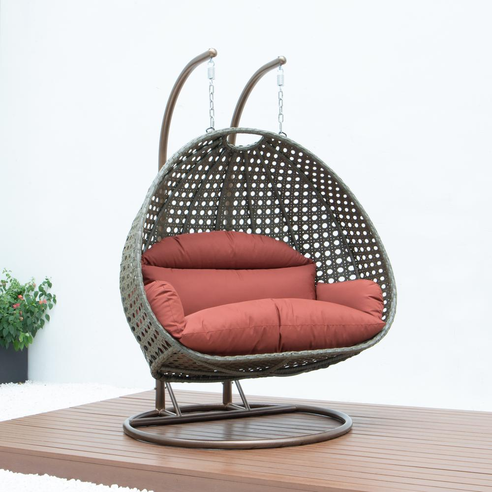 LeisureMod Beige Wicker Hanging 2 person Egg Swing Chair ESCBG-57DOR