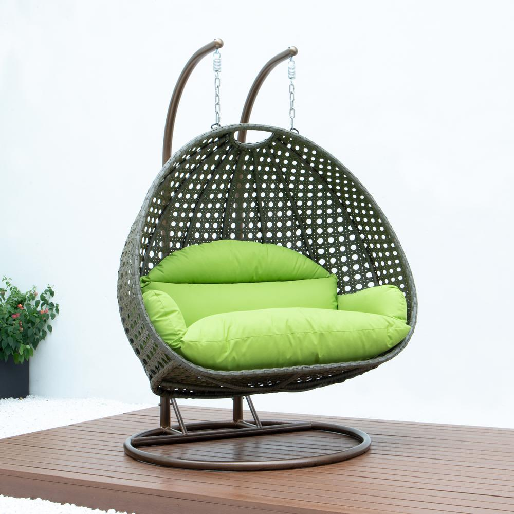 LeisureMod Beige Wicker Hanging 2 person Egg Swing Chair ESCBG-57LG