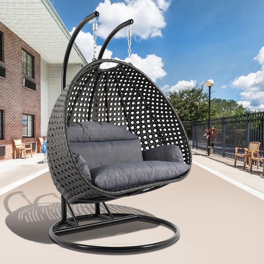 LeisureMod Charcoal Wicker Hanging 2 person Egg Swing Chair ESC57CBU