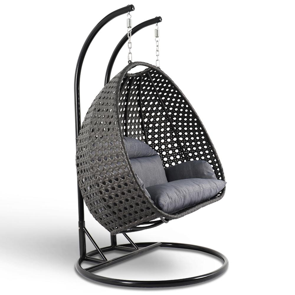 LeisureMod Charcoal Wicker Hanging 2 person Egg Swing Chair ESC57CBU