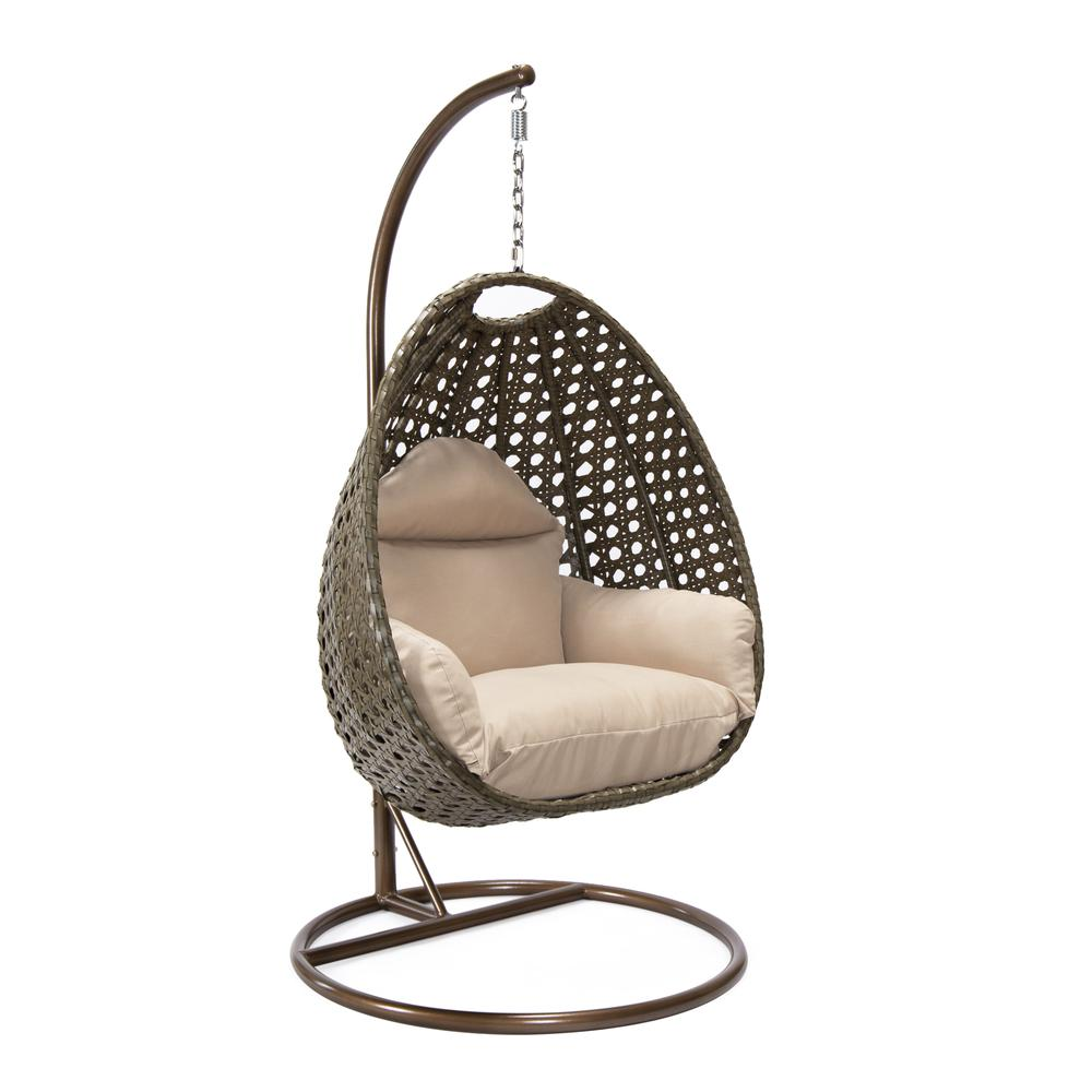 LeisureMod Wicker Hanging Egg Swing Chair in Beige