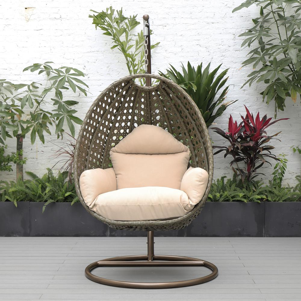 LeisureMod Wicker Hanging Egg Swing Chair in Beige